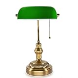 Traditional Bankers Lamp, Brass Base, Handmade Emerald Green Glass Shade,Vintage Office Table Light, Antique Style Desk Lamps for Office, Library, Study Room (Brass)(No Bulbs Included)