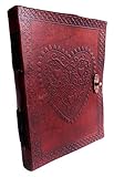 Large Vintage Heart Embossed Leather Journal/Instagram Photo Album (Handmade paper) - Fantasy Leather journals with Lock Closure Leather Journal to Write in (Dark Brown)