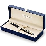 Waterman Expert Rollerball Pen Gloss Black with 23k Gold Trim Fine Point Black Ink Gift Box