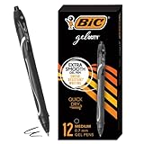 BIC Gelocity Quick Dry Black Gel Pens, Medium Point (0.7mm), 12-Count Pack, Retractable Gel Pens With Comfortable Full Grip