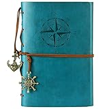MALEDEN Leather Writing Journal Notebook, Classic Spiral Bound Notebook Refillable Diary Sketchbook Gifts with Unlined Travel Journals to Write in for Girls and Boys (Sky Blue)