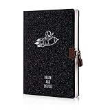 Gowelly Locking Journal Notebook,Christmas Gift PU Leather Diary with Lock, Space Design Black A5 Notebook, Planner, Organiser, Secret Diary, 100 gsm Thick Paper, Gift for Adults Kids, 8.4' x 5.7'