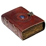 Vintage Leather Journal with Semi Precious Stone - Lock Closure, 240 pages Antique Deckle Edge Paper - Book of Shadows, Grimoire Journal, Witch Journal for Men and Women - 7' x 5'