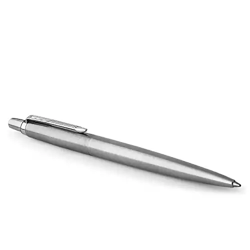 Parker Jotter Ballpoint Pen, Stainless Steel with Chrome Trim, Medium Point Blue Ink, Gift Box