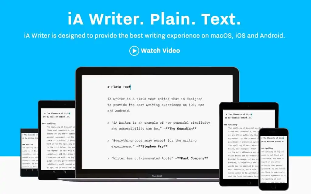 IA writer graphical user interface