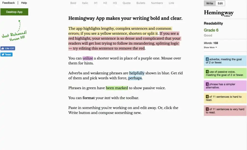 Best Grammar Checker for Research Papers: Hemingway Editor