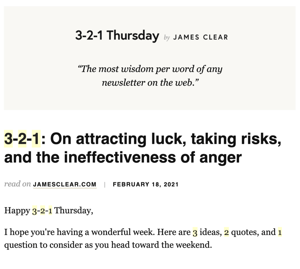 3-2-1 James Clear newsletter
