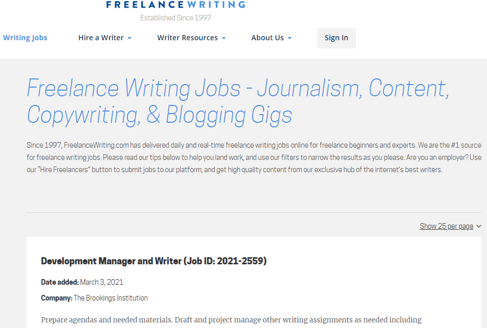 Freelance Writing job board