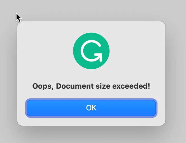 Grammarly document size