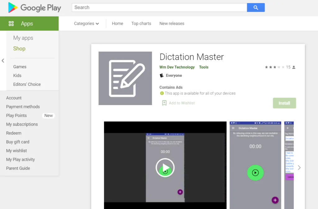 Dictating on the go using the app Dictation Master