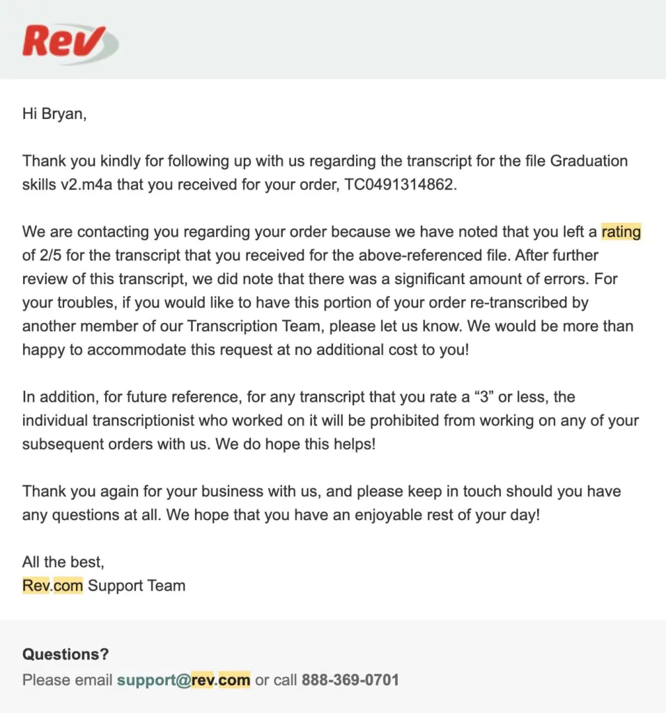 Rev.com customer support email