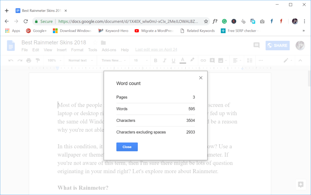 How to Count Words: Word count in Google Docs