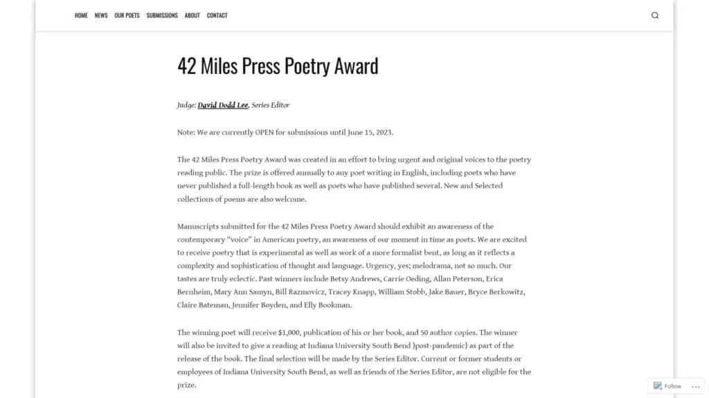 42 Miles Poetry Award