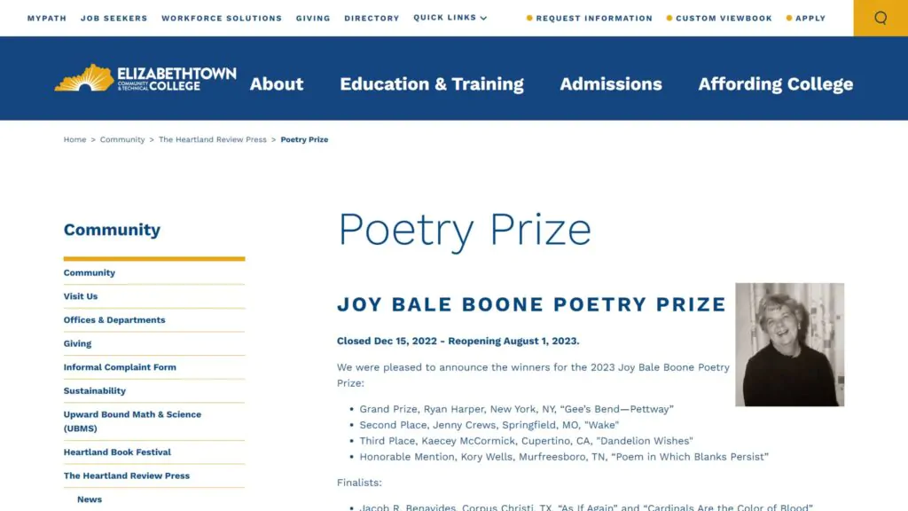 Joy Bale Boon Poetry Prize
