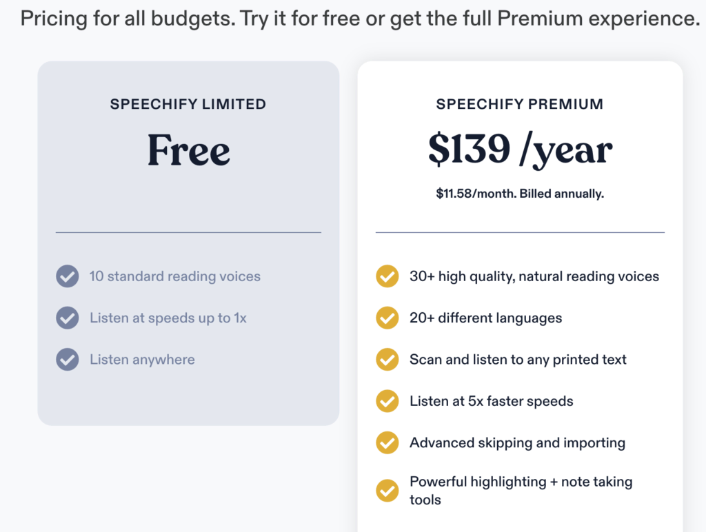 Speechify review: Pricing
