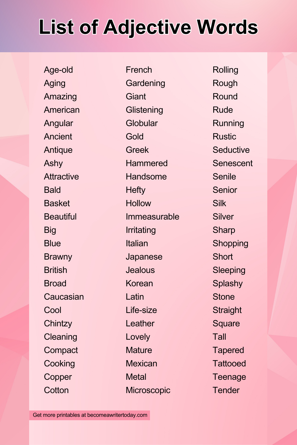 List of adjective words
