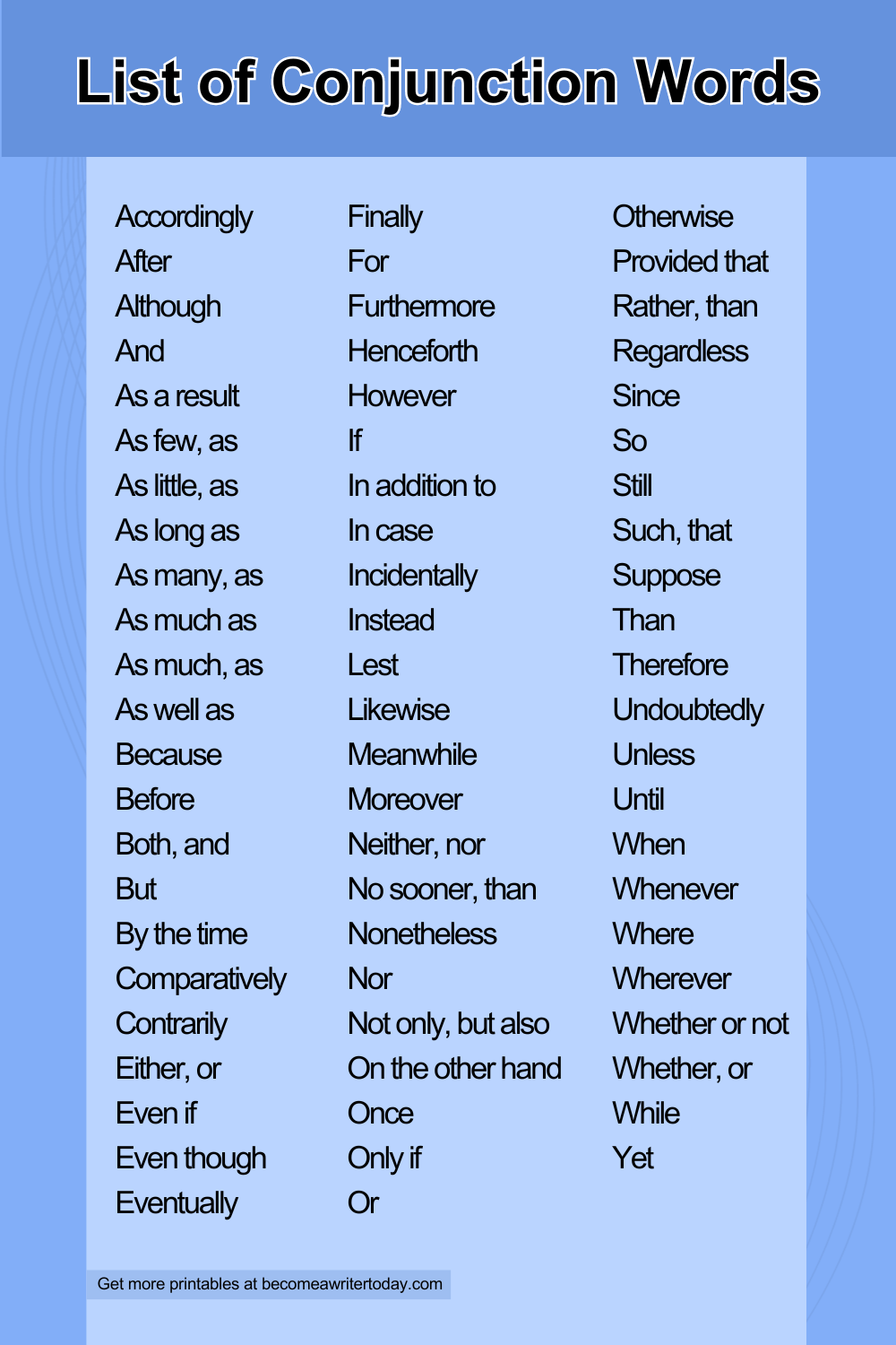 List of conjunction words