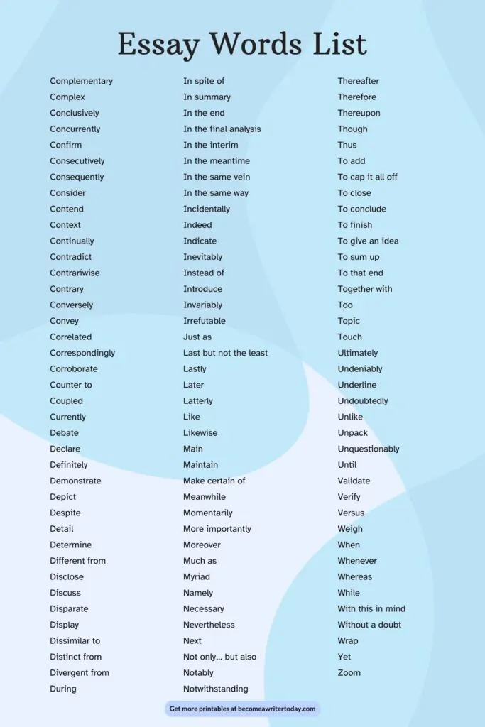 essay words to use in english