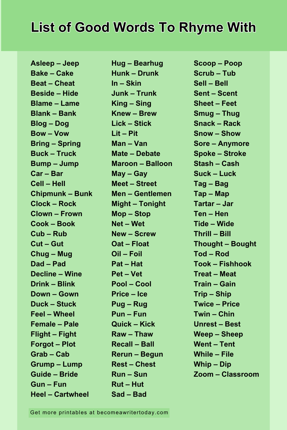 List of good words to rhyme with