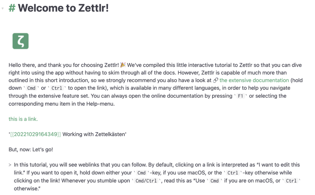 Zettlr tutorial window