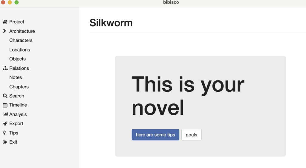 "This is your novel" screen