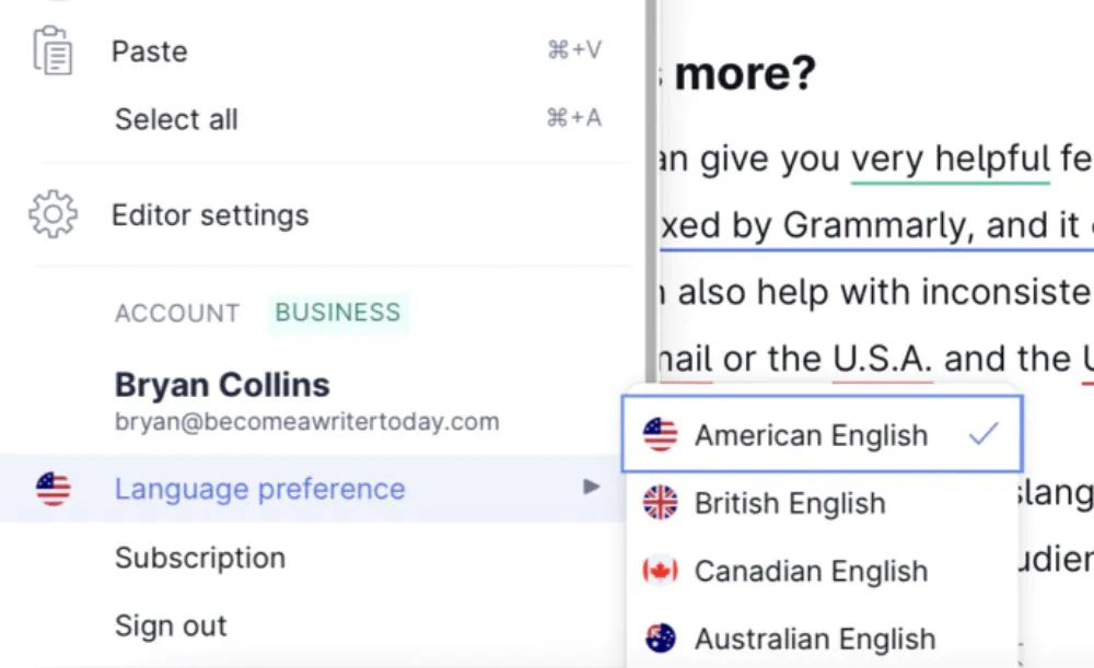 How to change Grammarly language preferences?