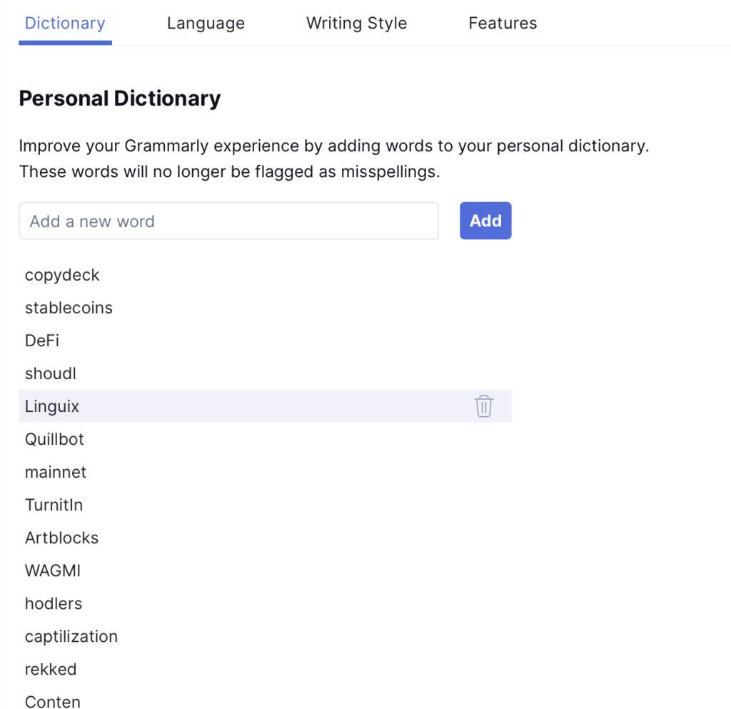 Add custom words or terms to the Grammarly dictionary