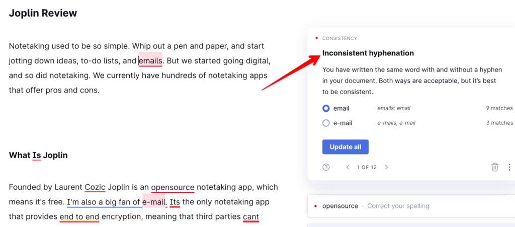Grammarly spots inconsistent writing