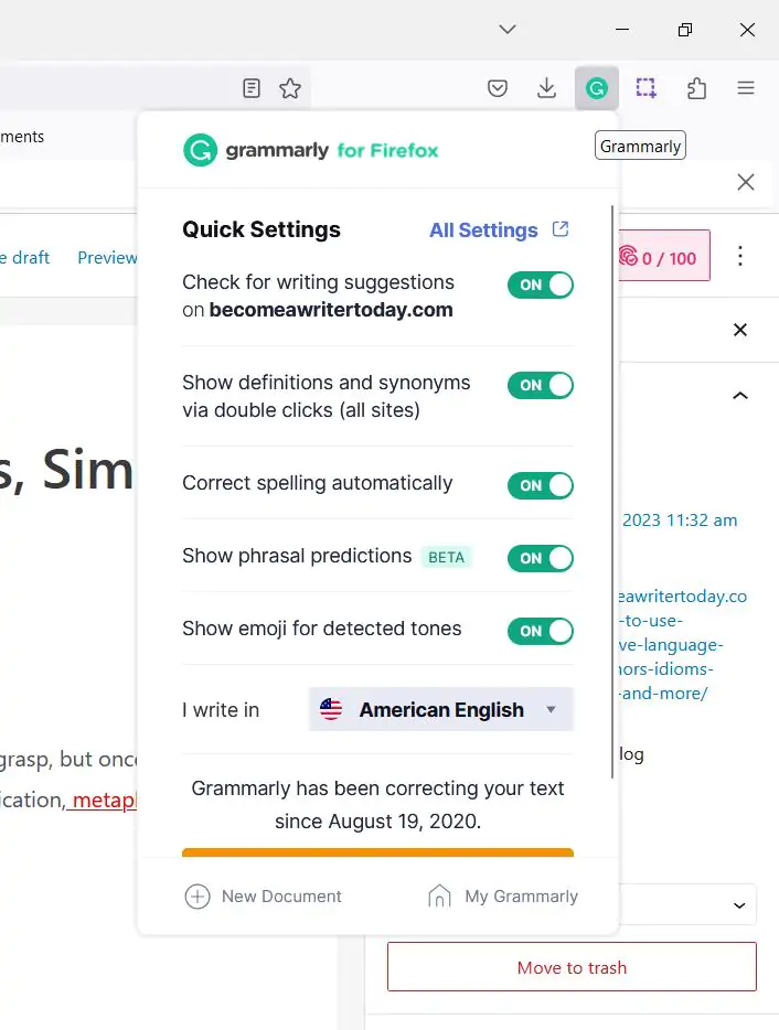 Setting up Grammarly on Firefox