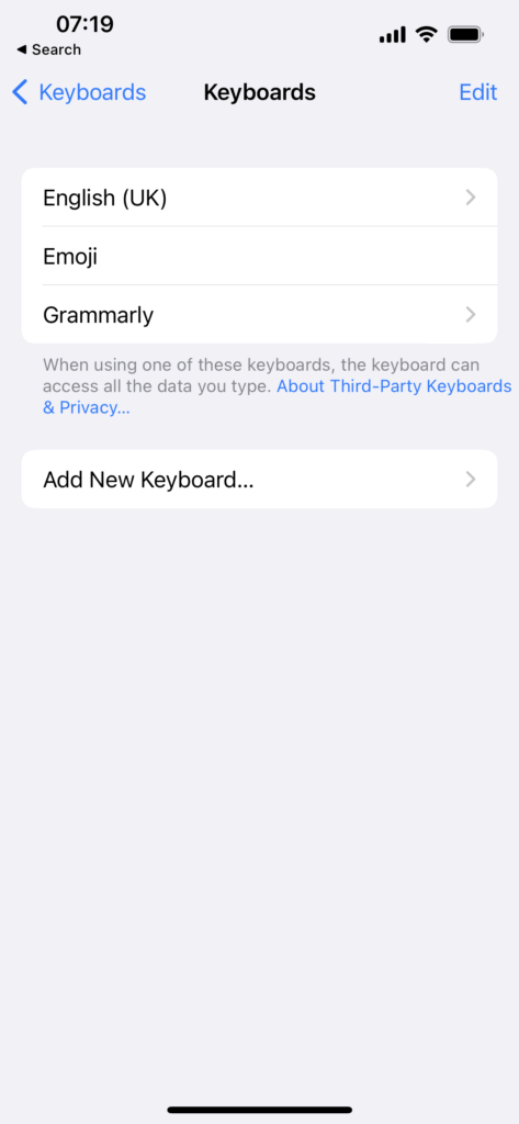 Grammarly Keyboard Settings