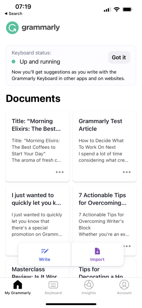 Grammarly iOS App