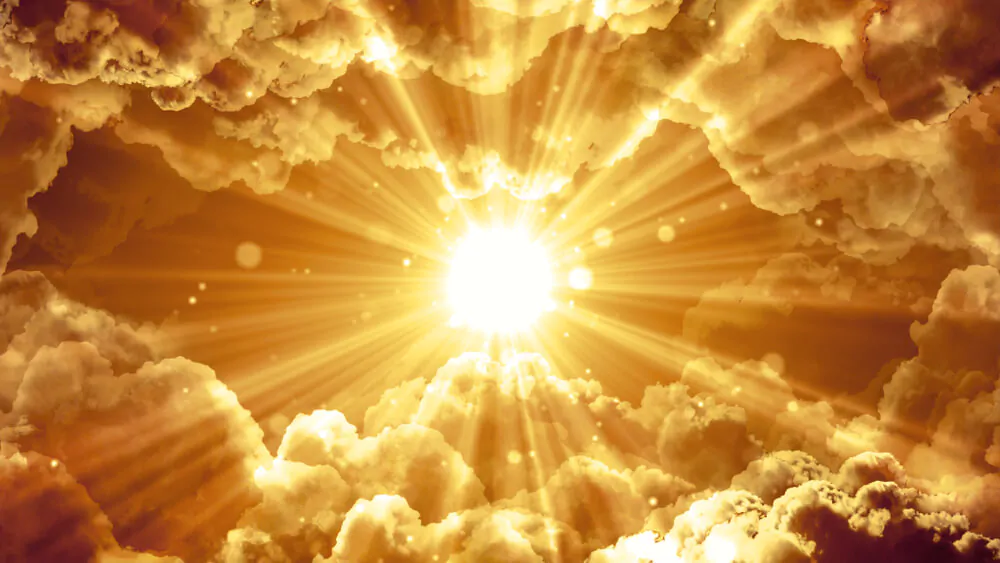 Worship and prayer-based cinematic clouds and light rays background useful for divine, spiritual, fantasy concepts