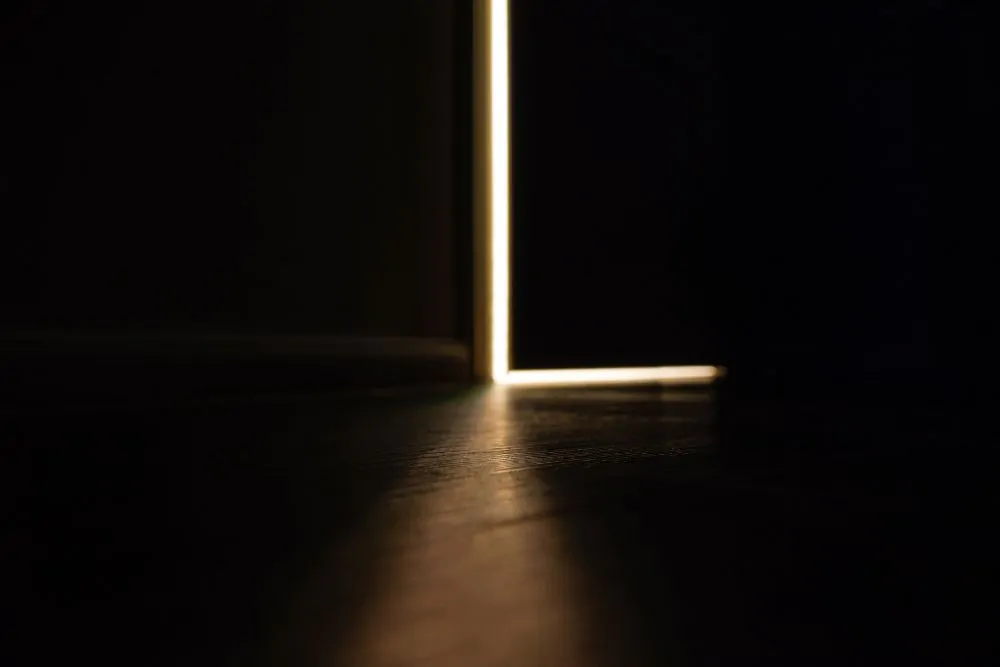 A mysterious door in dark room