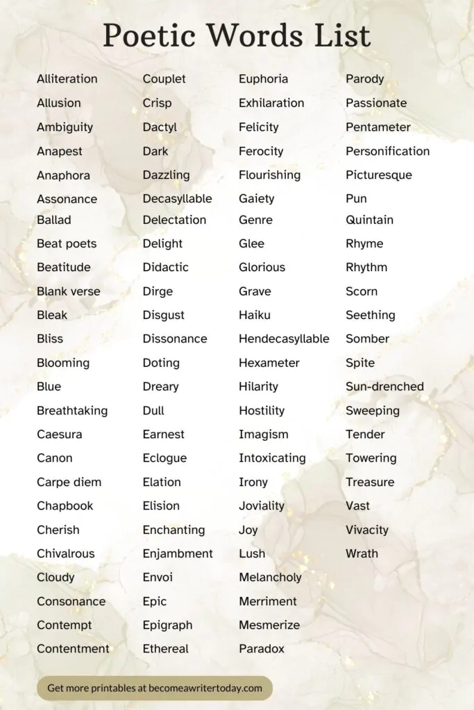 Poetic Words List