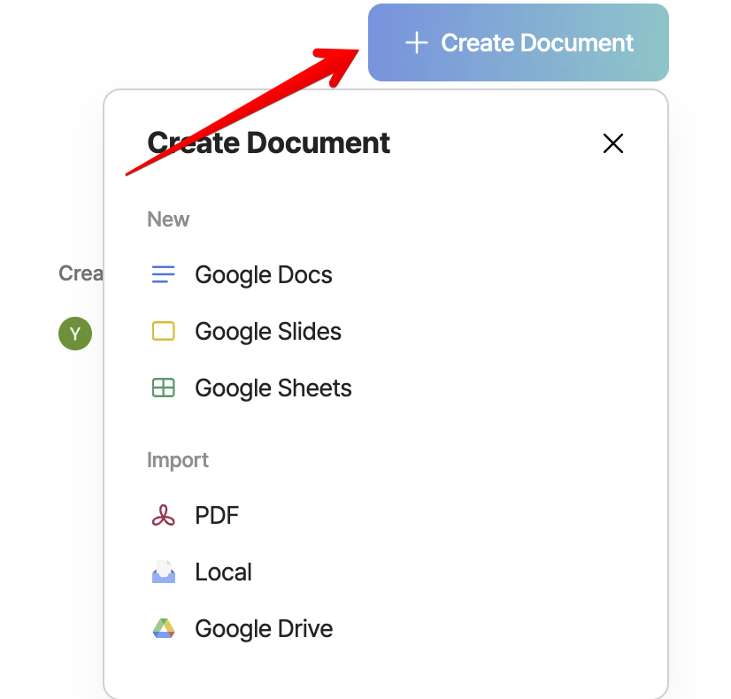 Create document option