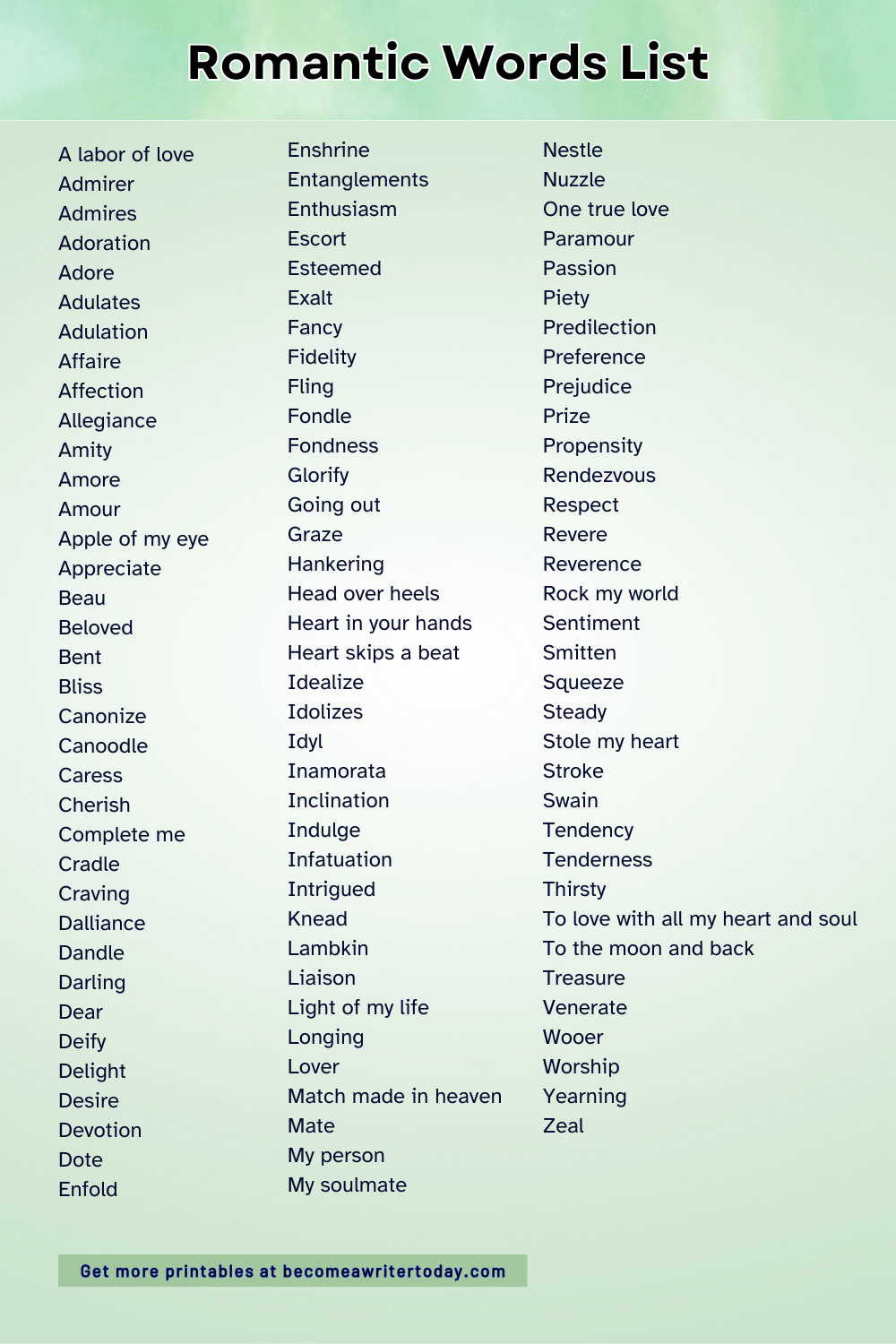 Romantic words list