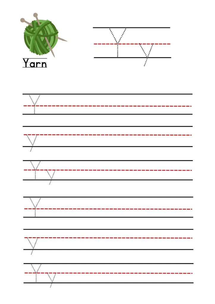 Letter Y worksheet printable